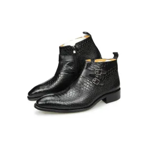 Exotic Leather Snakeskin Pattern Zipper Ankle Boots