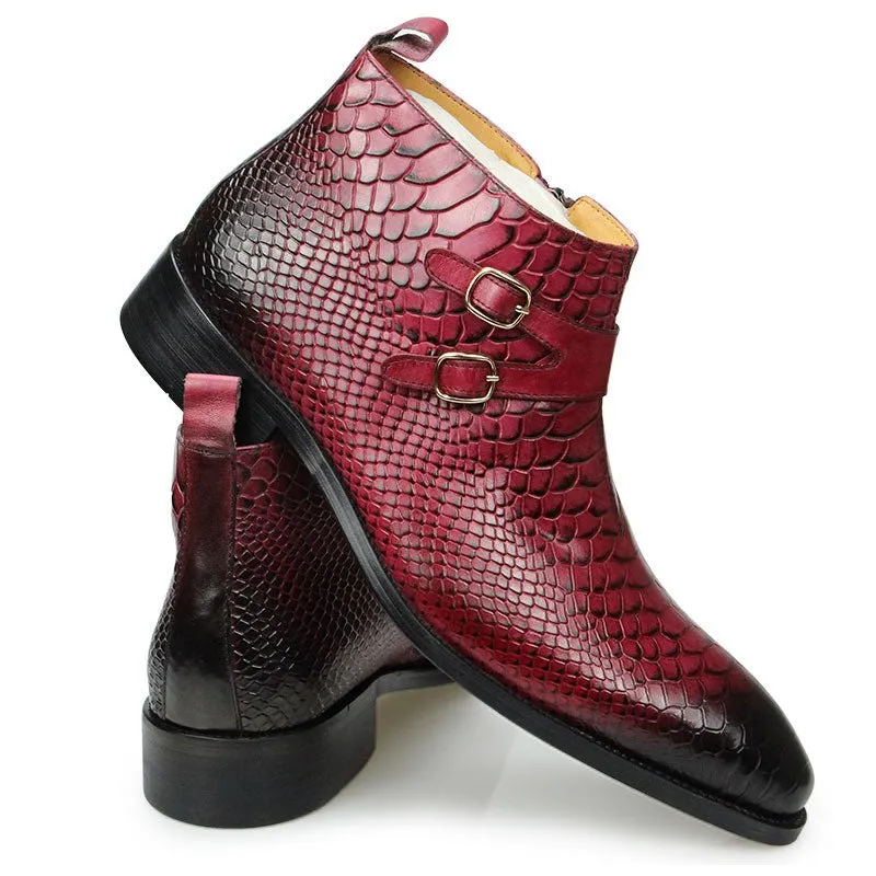 Exotic Leather Snakeskin Pattern Zipper Ankle Boots