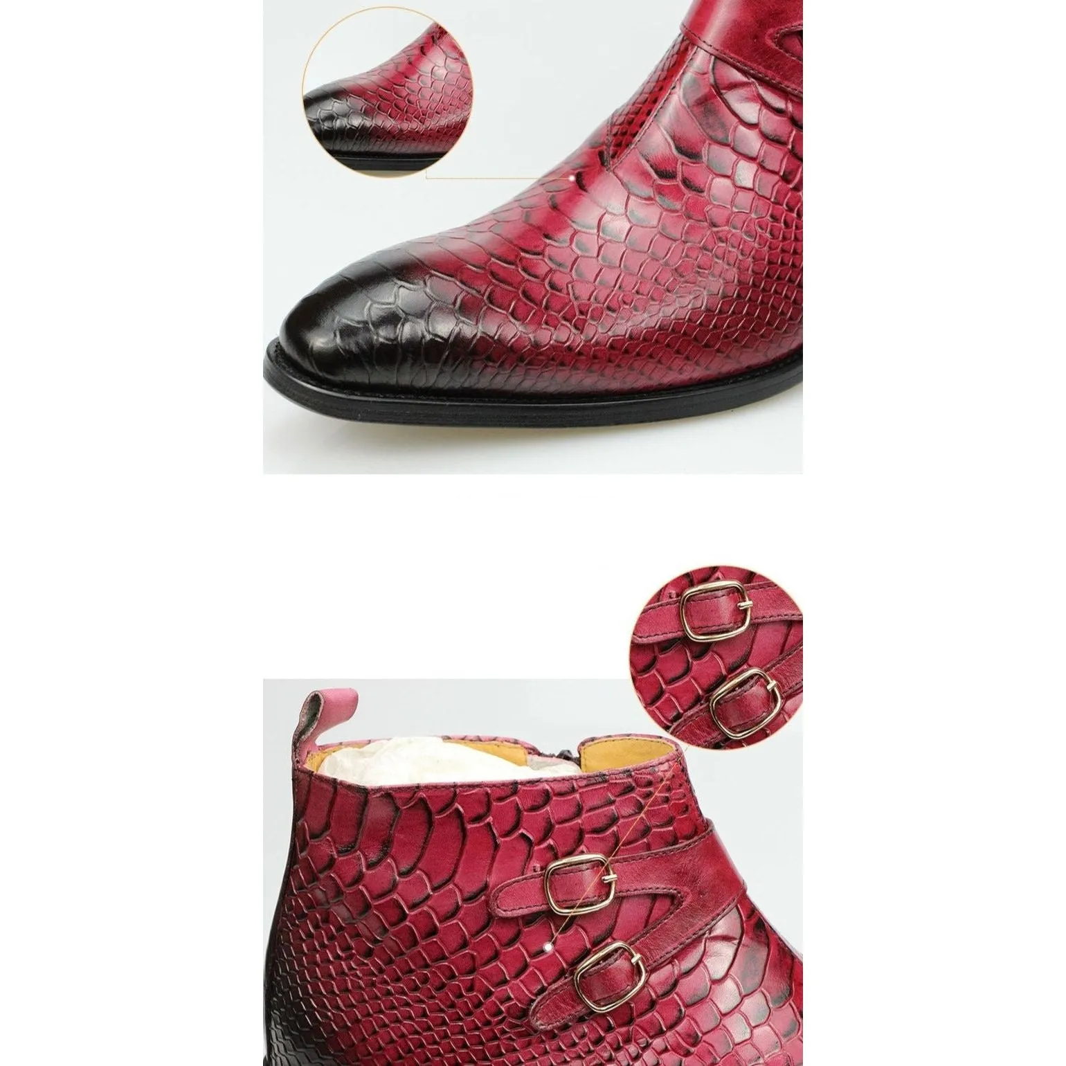 Exotic Leather Snakeskin Pattern Zipper Ankle Boots