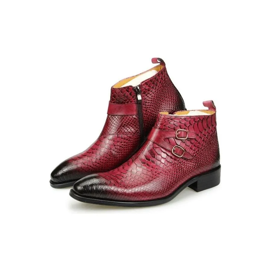 Exotic Leather Snakeskin Pattern Zipper Ankle Boots