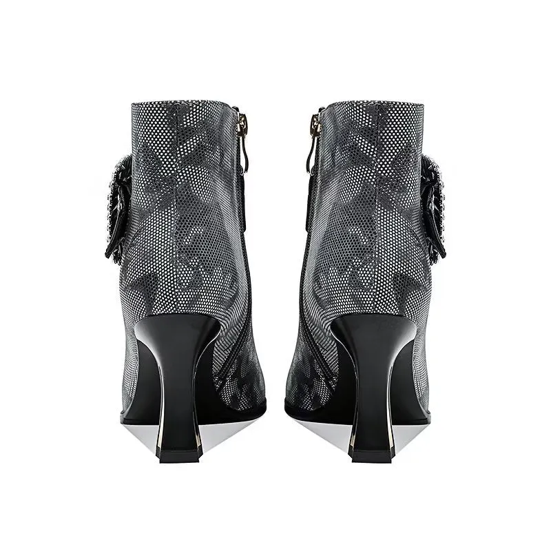 Exotic Serpent-Printed Chic High Heeled Boots