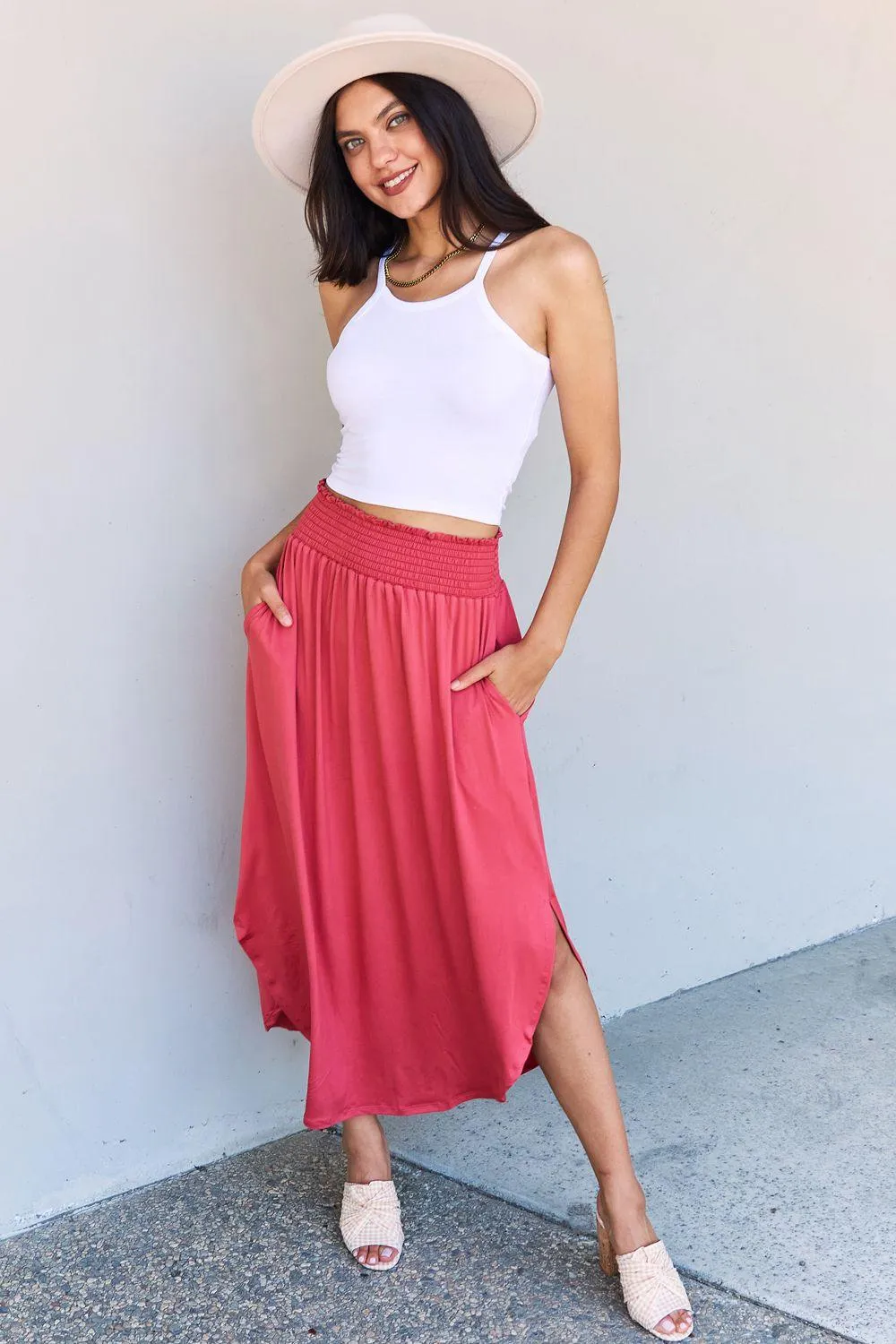 Full Size High Maxi Skirt in Hot Pink