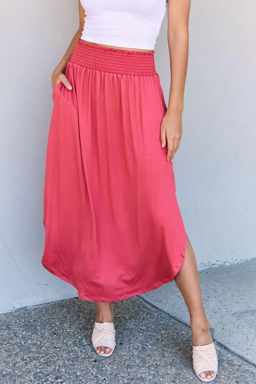 Full Size High Maxi Skirt in Hot Pink