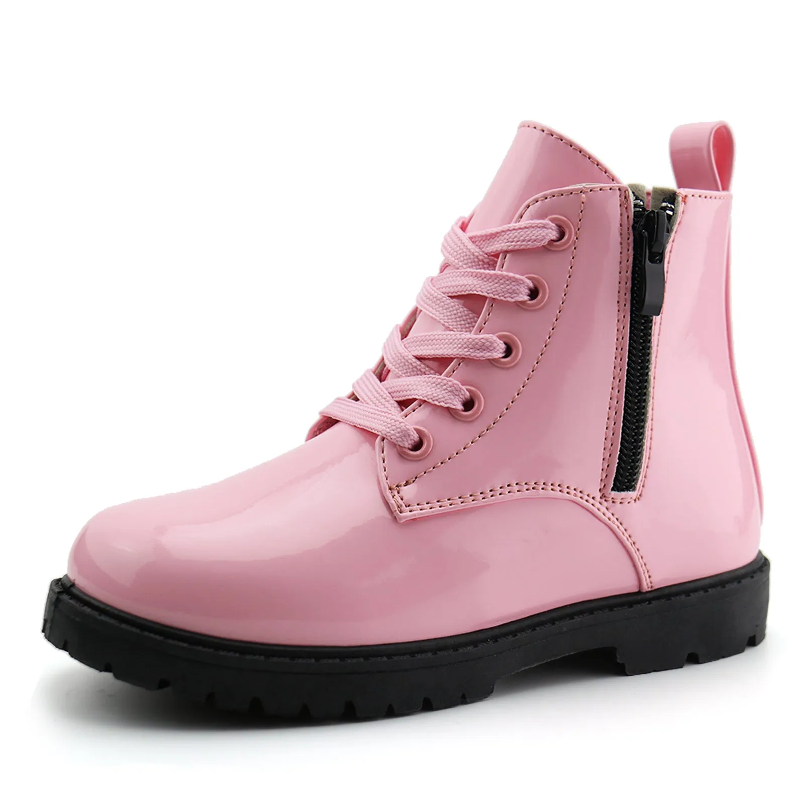 Girls Ankle Boot Side Zipper Lace Up Work Boots