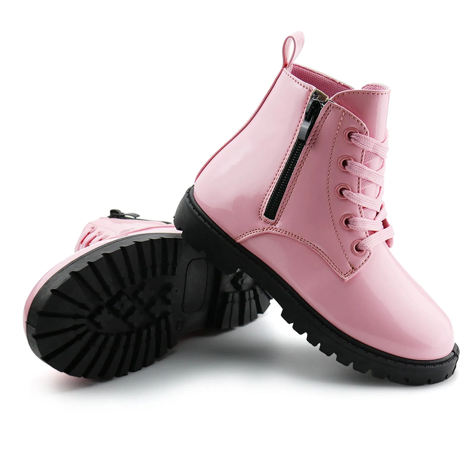 Girls Ankle Boot Side Zipper Lace Up Work Boots