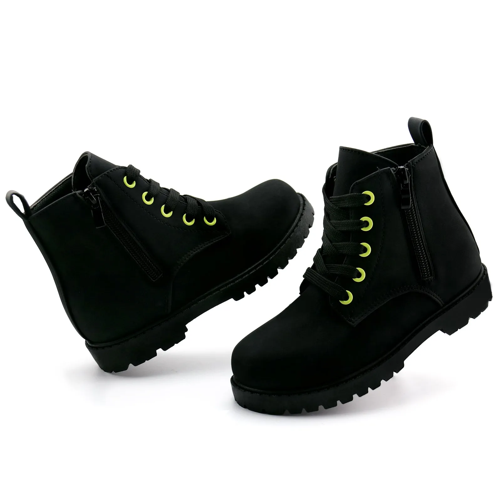 Girls Ankle Boot Side Zipper Lace Up Work Boots