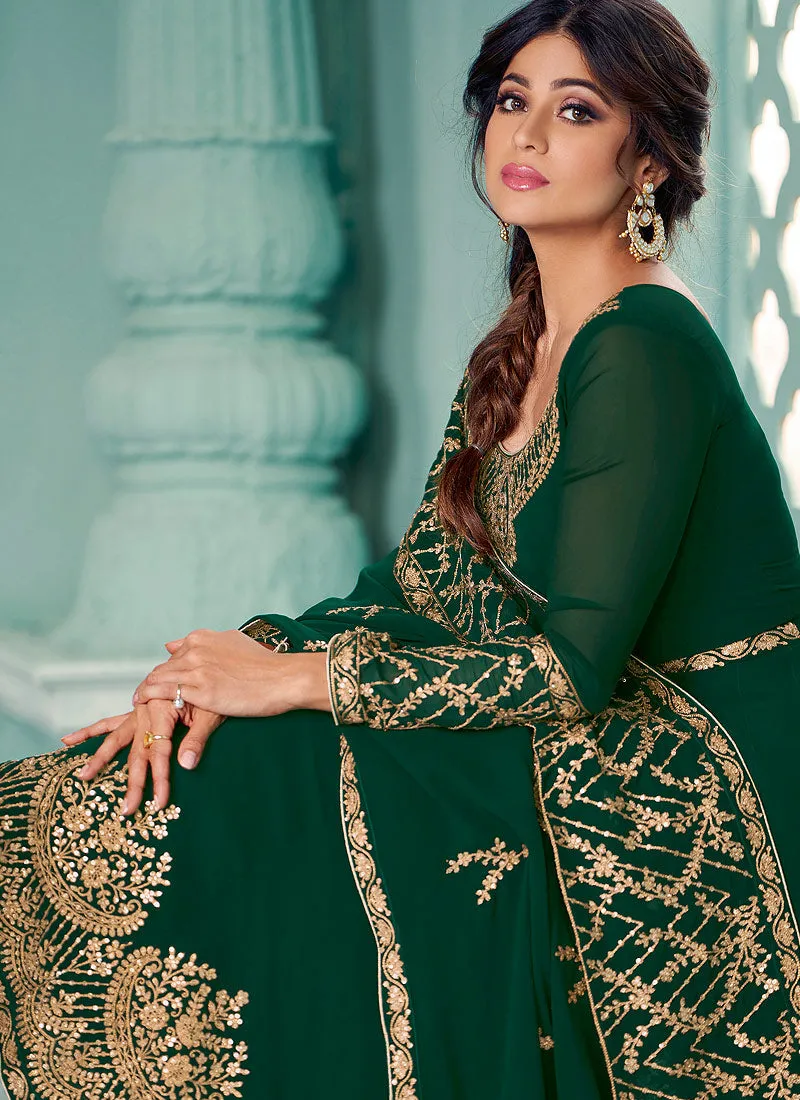 Green Embroidered Flared Anarkali Suit