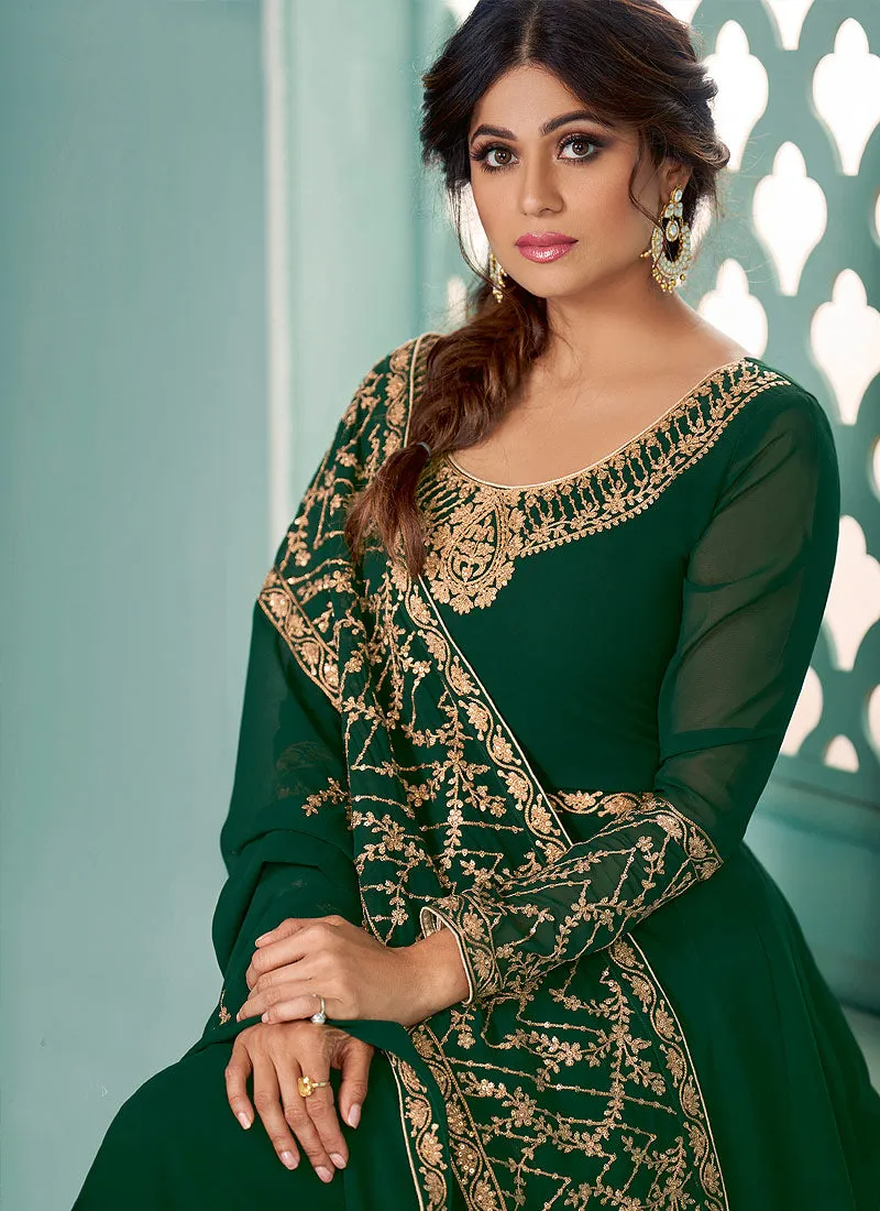 Green Embroidered Flared Anarkali Suit