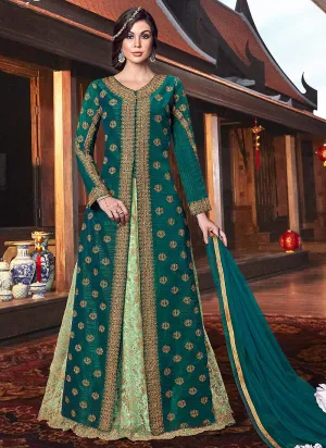 Green Zari Embroidered Anarkali Pants Suit