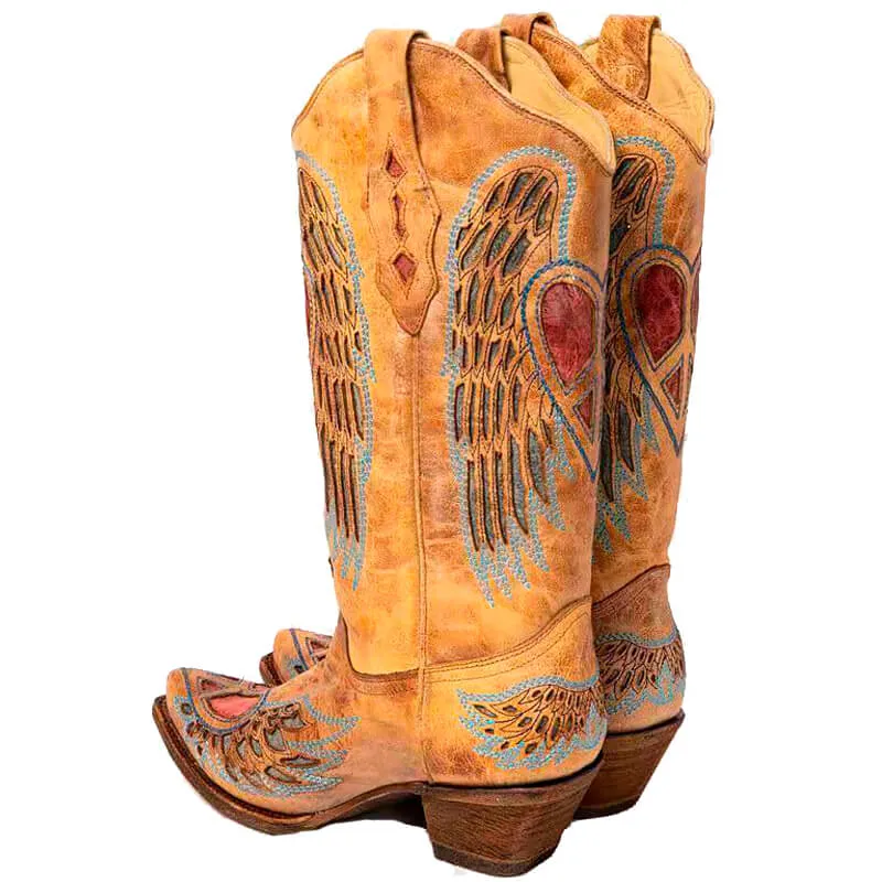 Heart Wings Embroidery Vintage Cowgirl Cowboy Boots