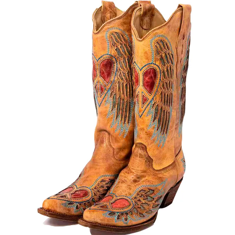 Heart Wings Embroidery Vintage Cowgirl Cowboy Boots