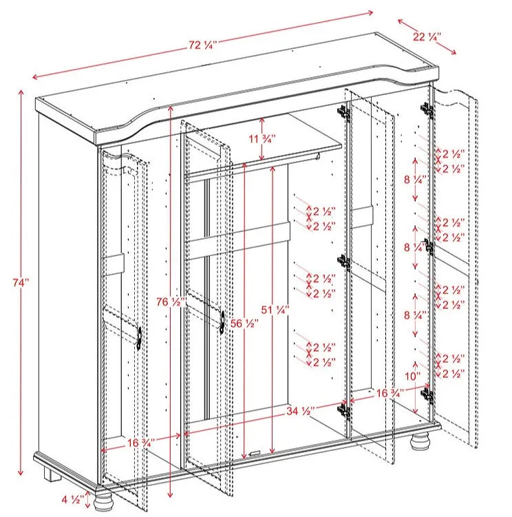 KYLE 4 DOOR WARDROBE (100 % SOILD WOOD)