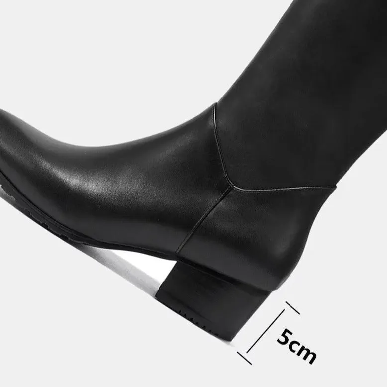 Leather Chic Pointed Toe High Heel Boots