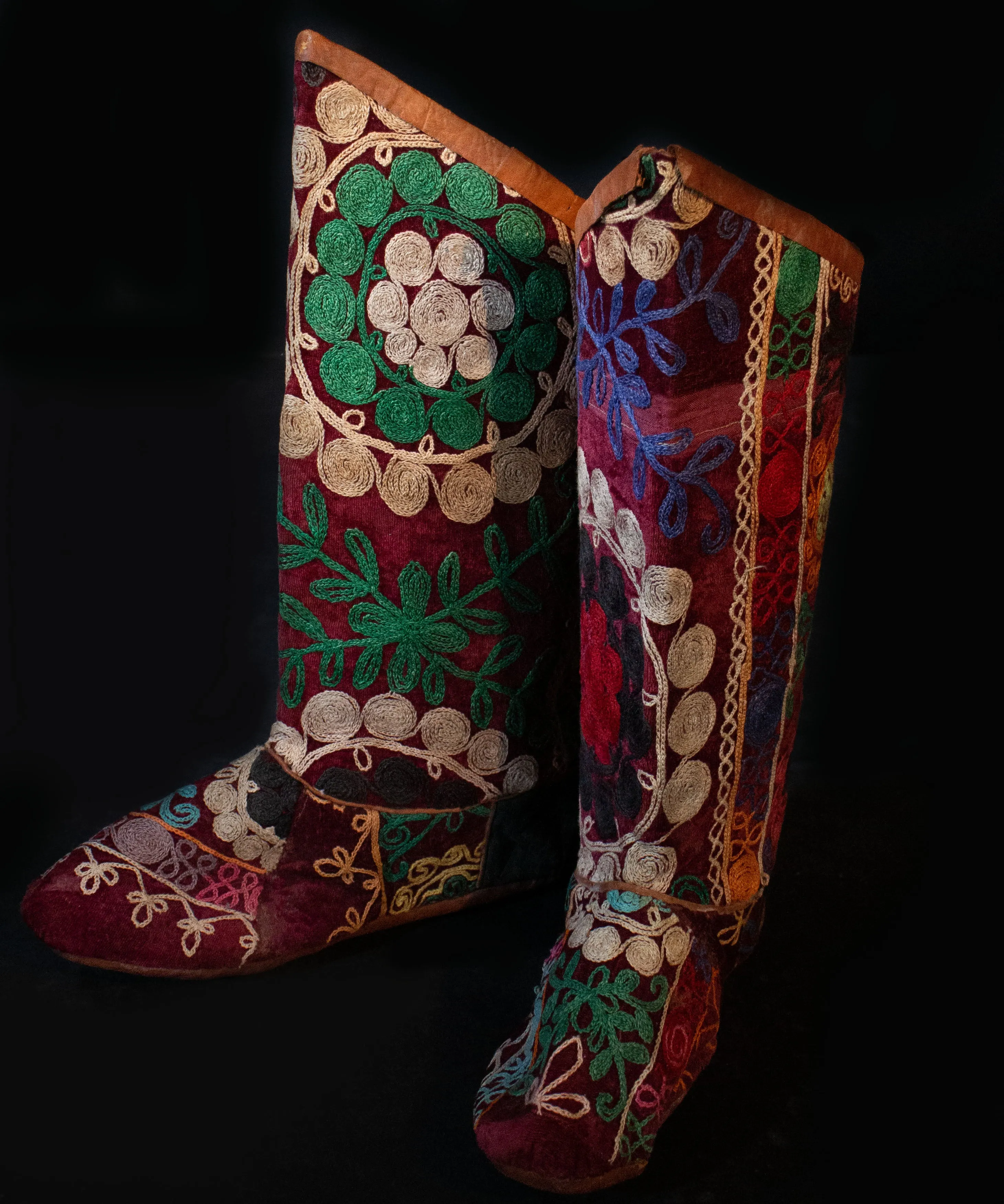 Leather Vintage Suzani Boots from Afghanistan