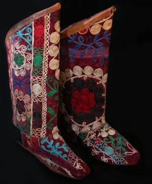 Leather Vintage Suzani Boots from Afghanistan