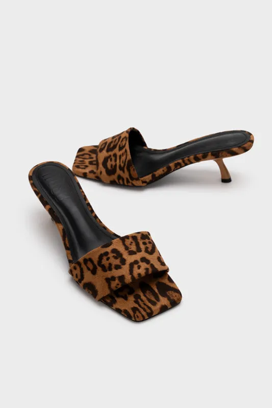 LEOPARD PRINT WITH SCULPTURE HEEL SLIDE