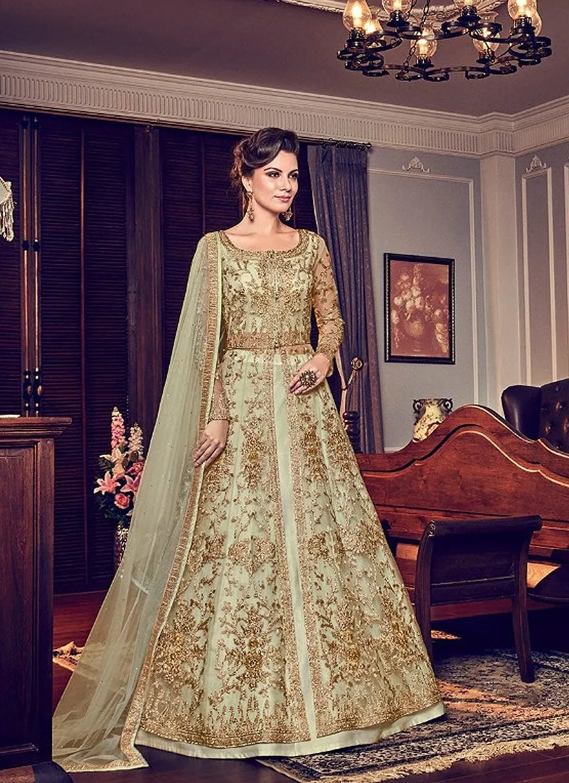 Light Green Embroidered Wedding Anarkali Lehenga/Pant Suit