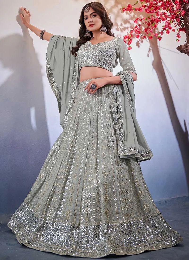 Light Grey Sequence Embroidery Wedding Lehenga Choli