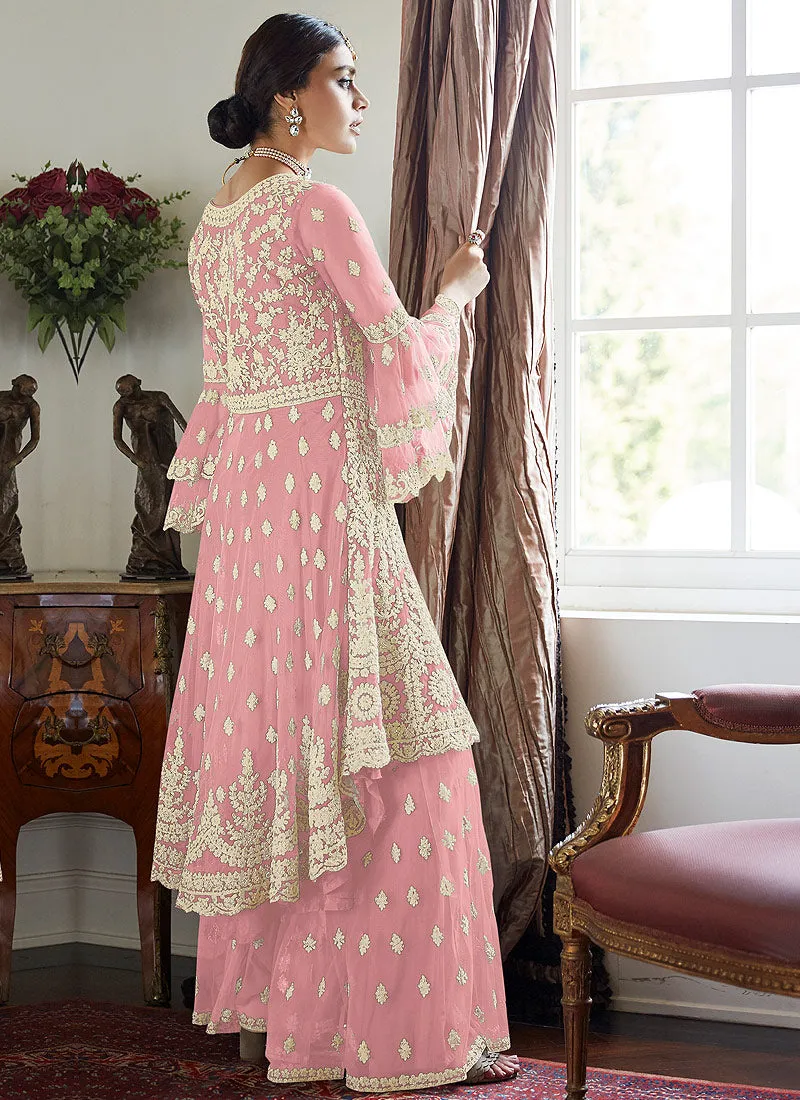 Light Pink Multi Embroidered Designer Sharara Suit