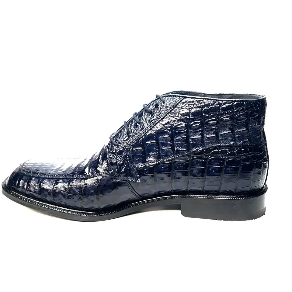 Los Altos Navy All over Crocodile Lace-Up Dress Ankle Boots