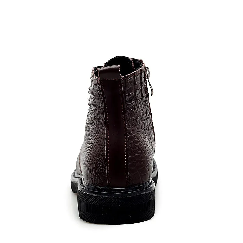 Luxury CrocLeather Lace-up Plush Fur Work Boots