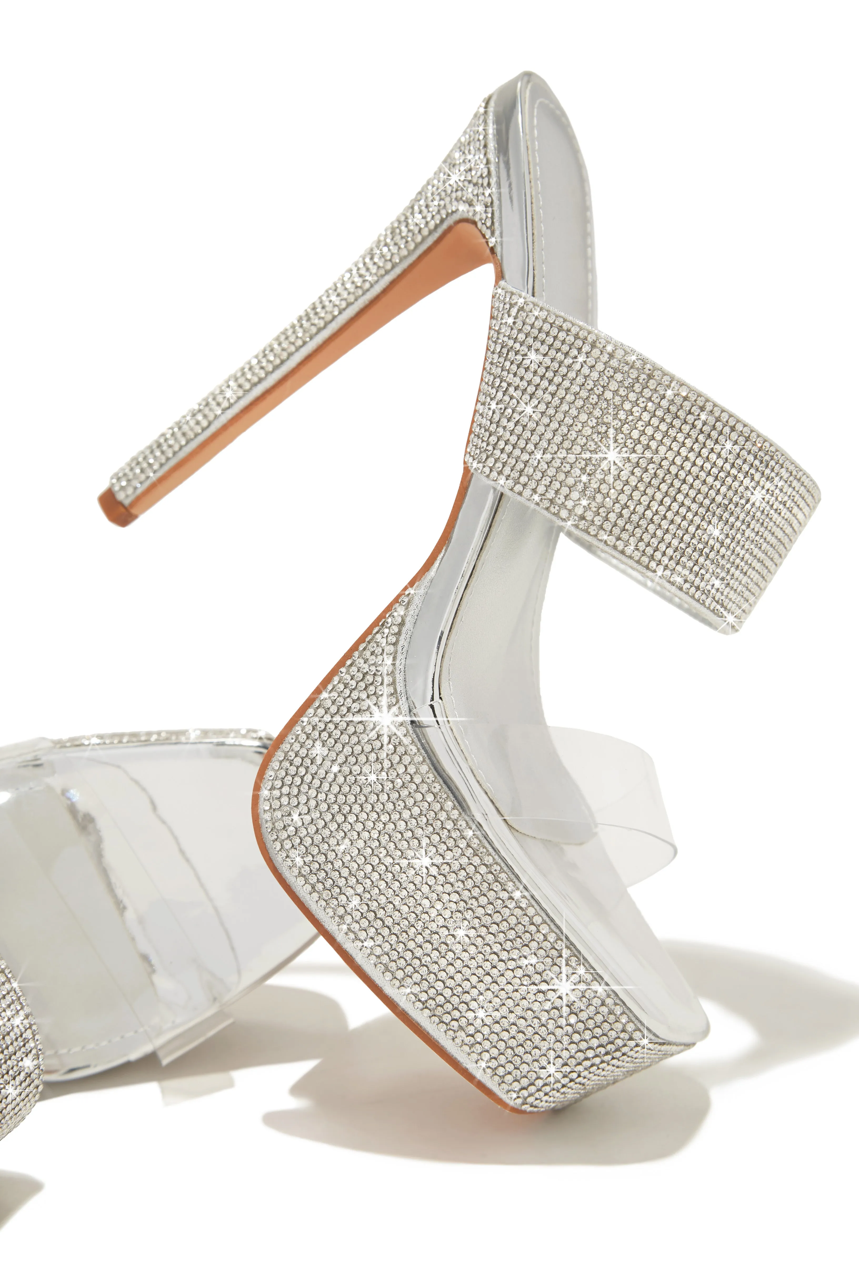 Main Event Embellished Platform High Heel Mules - Silver