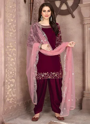 Maroon Embroidered Punjabi Suit