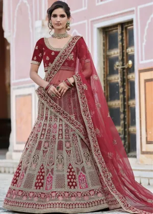 Maroon, Red Velvet Lehenga Choli Having Heavy Embroidery & Hand work: Bridal Edition