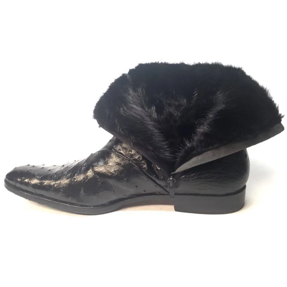 Mauri 4390 Nicotine Ostrich Quill & Mink Fur Ankle Boots