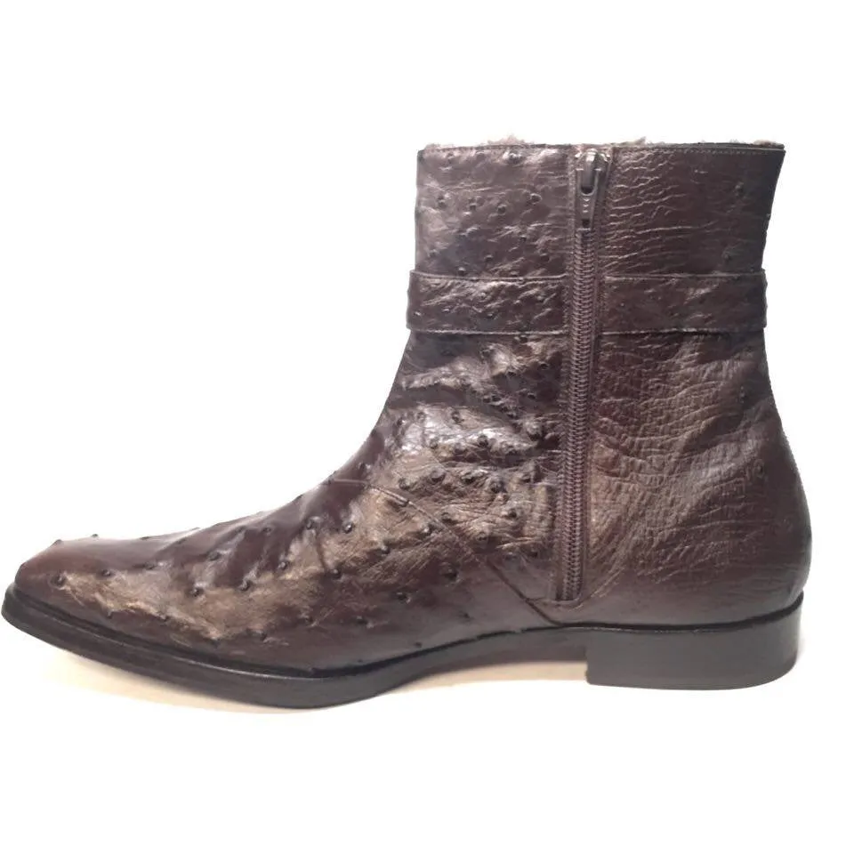 Mauri 4390 Nicotine Ostrich Quill & Mink Fur Ankle Boots