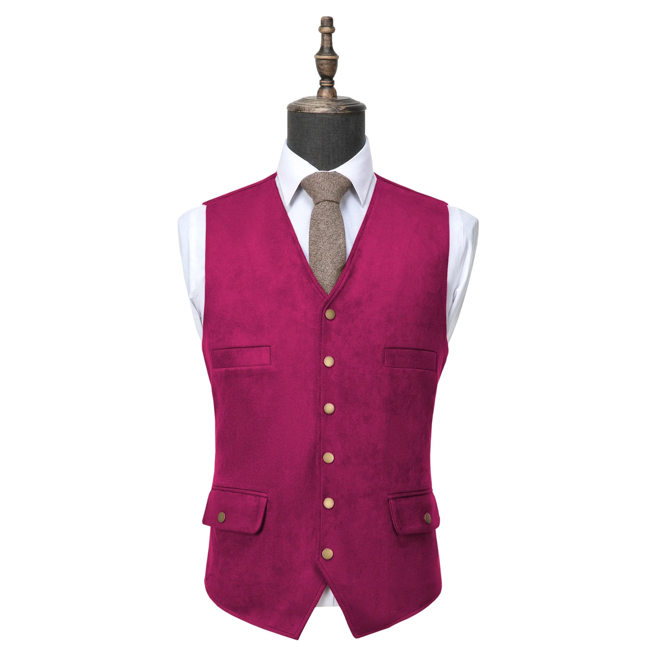 Men's Casual V Lapel Suede Waistcoat