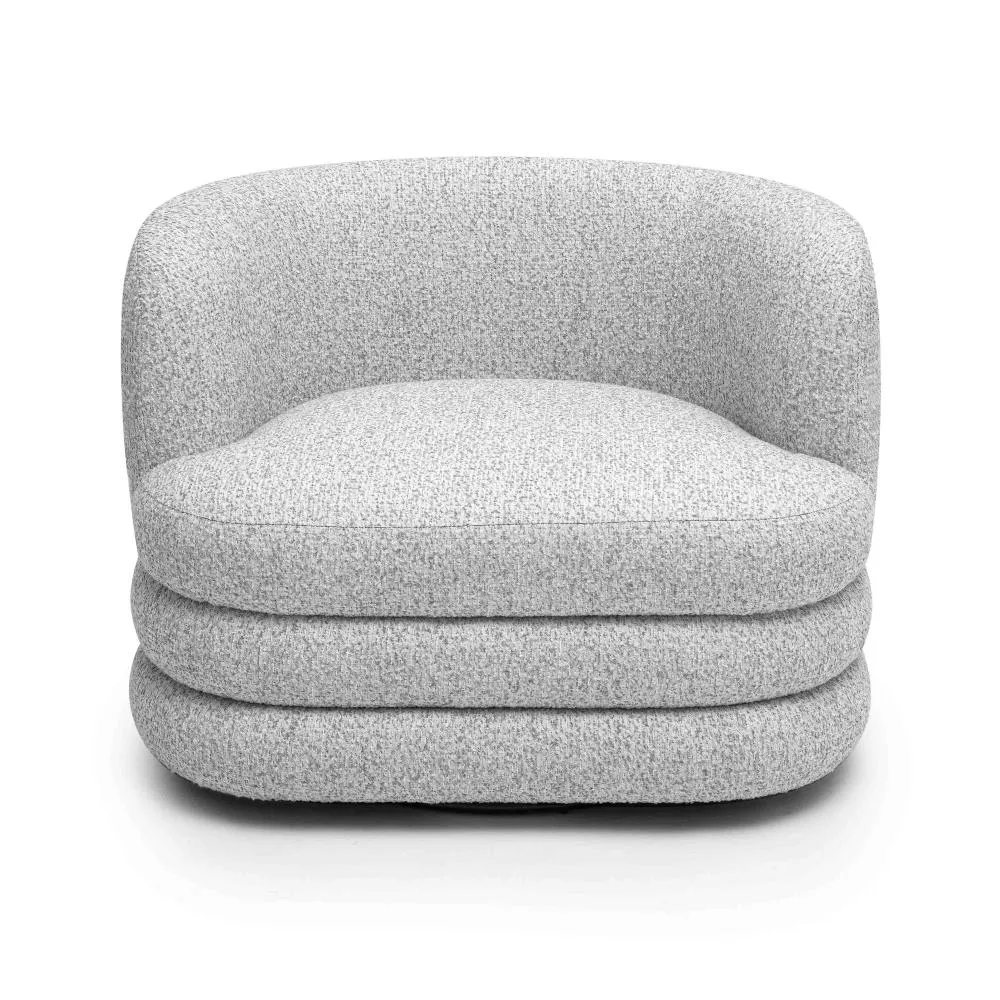 Modern Curved Tight Back & Seat Light Gray Fabric Swivel Lounge Chair