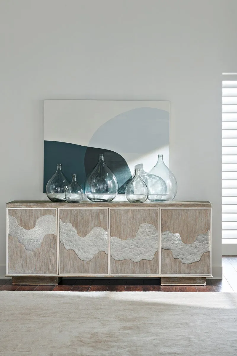 Modern Movement Glass Wave Sideboard Buffet Metallic Finish 90 inch