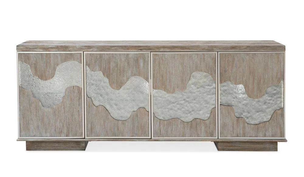 Modern Movement Glass Wave Sideboard Buffet Metallic Finish 90 inch