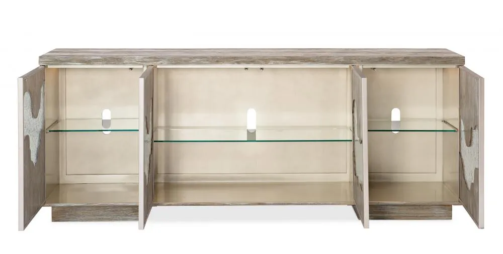 Modern Movement Glass Wave Sideboard Buffet Metallic Finish 90 inch