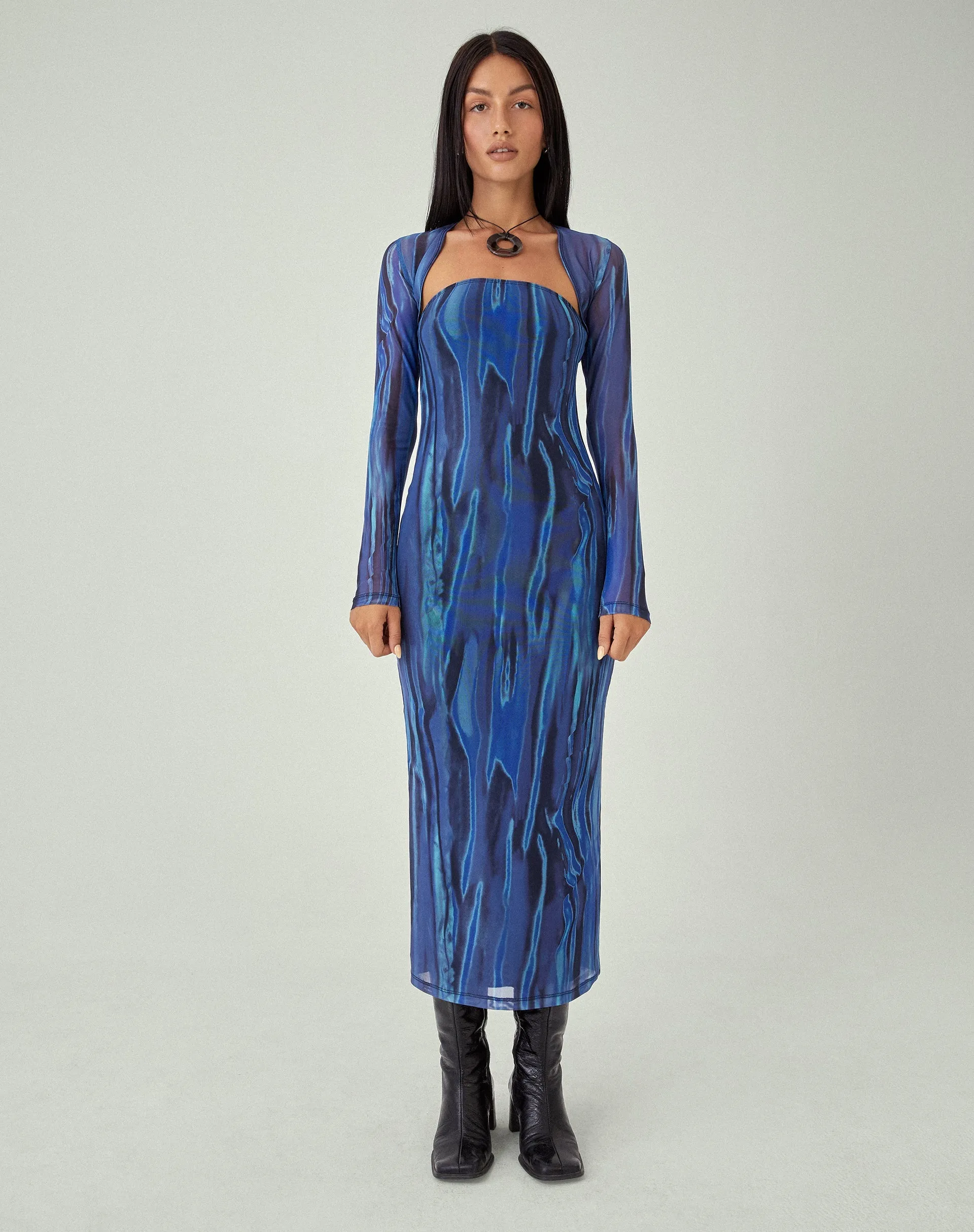 MOTEL X JACQUIE Shuro Midi Dress in Colour Bleed Blue