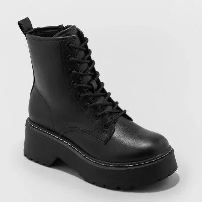 Open Box - Women's Zea Combat Boots - Wild Fable Black 6