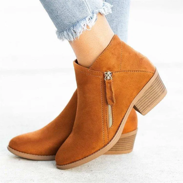 Owlkay Chunky Heel Women's Suede Low-heel Short Martin Boots