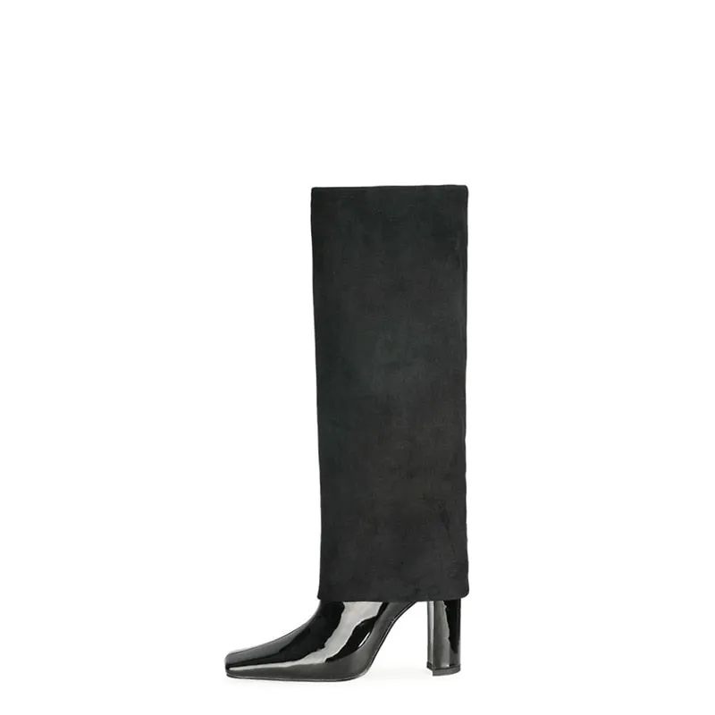 Patent Chic Square Toe Knee-High Heels