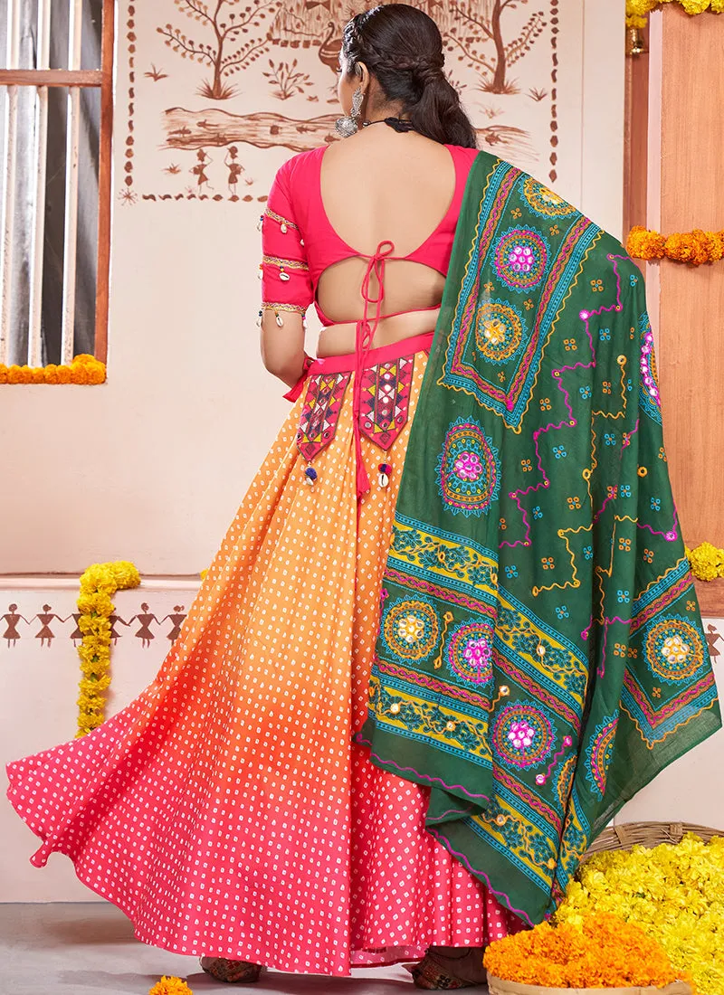 Pink Ombre Kutchi Embroidered Rajwadi Chaniya Choli