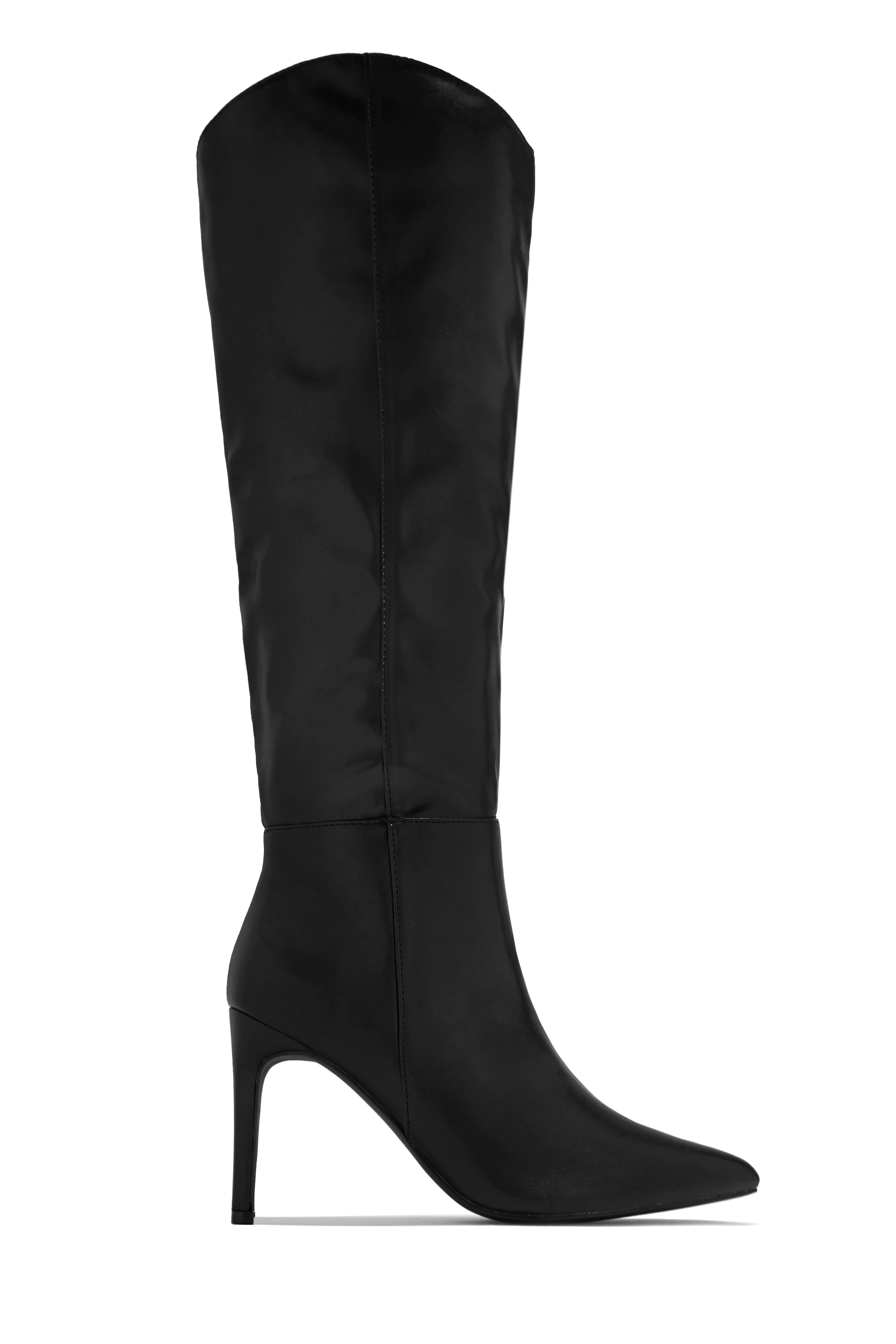 Portia Knee High Heel Boots - Croc Black