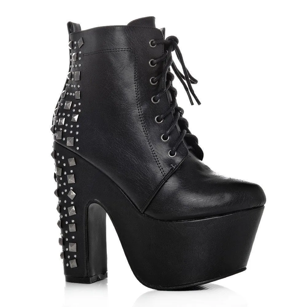 Portland Platform Block High Heel Lace Up Ankle Shoe Boot