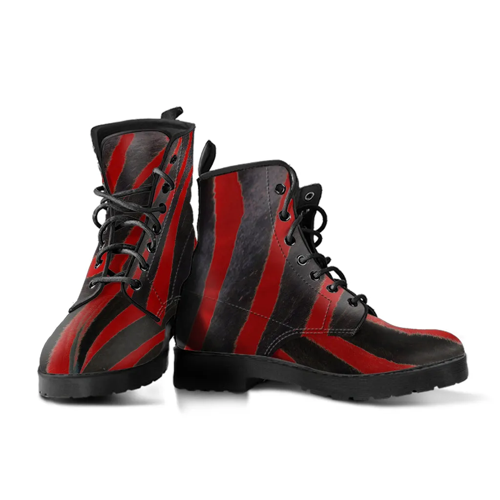 Red Zebra Leather Boots (Vegan)