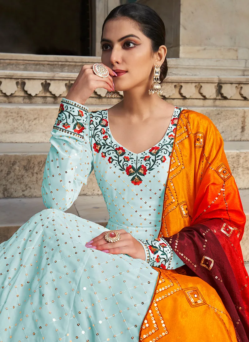 Sky Blue Multi Embroidered Anarkali Gown