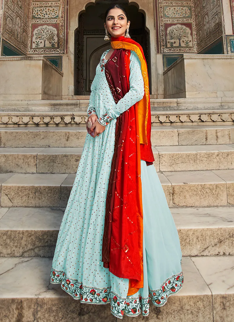 Sky Blue Multi Embroidered Anarkali Gown