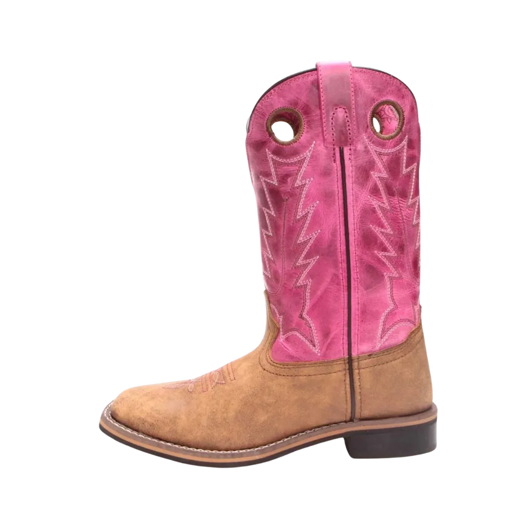 Smoky Mountain Kid's Brown/Pink Distress Autry Square Toe Toddler Boots