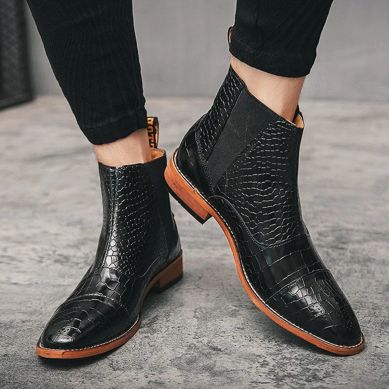 Snakeskin Chic Pointed Chelsea Ankle Boots