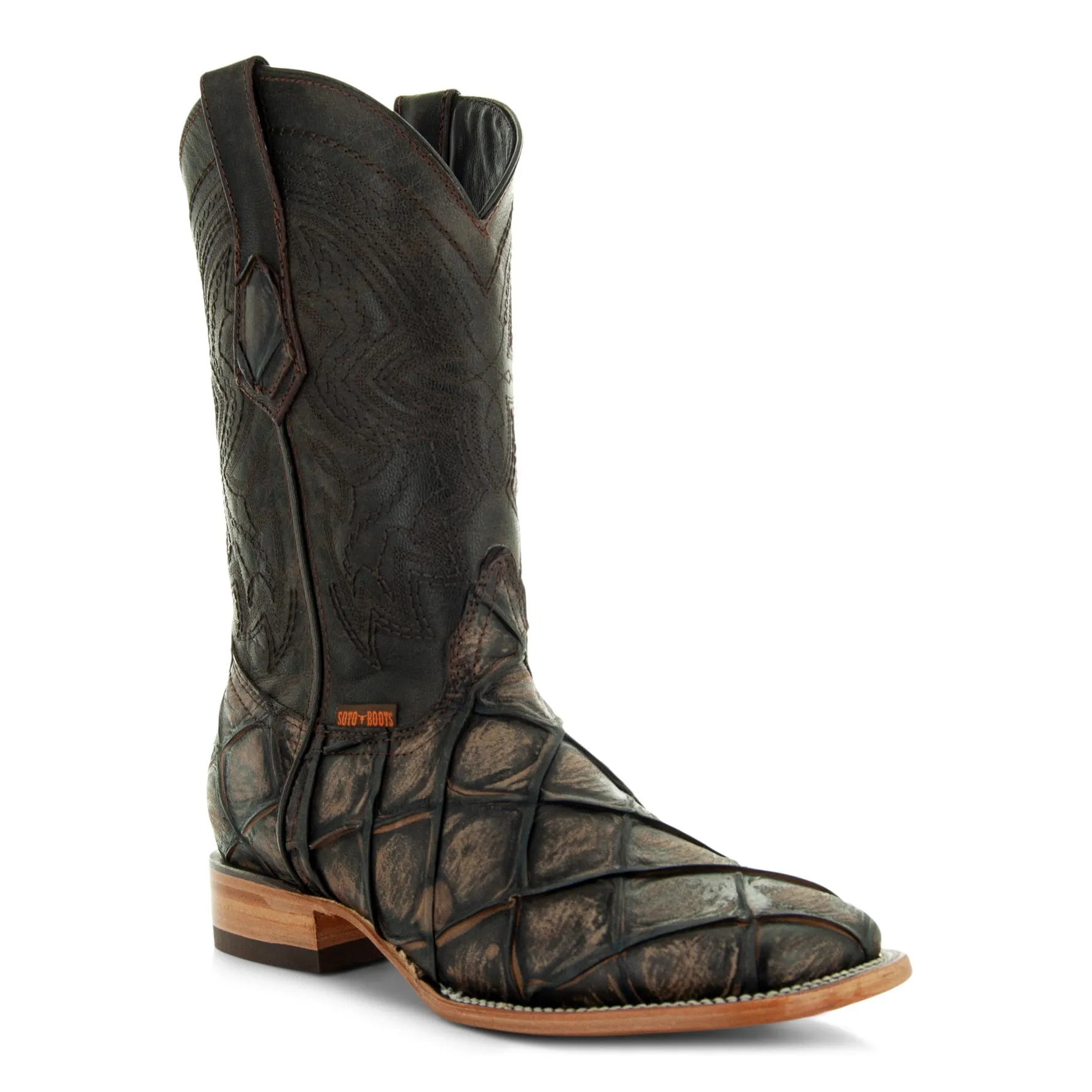 Soto Boots Mens Pirarucu Print Brown Cowboy Boots H50033