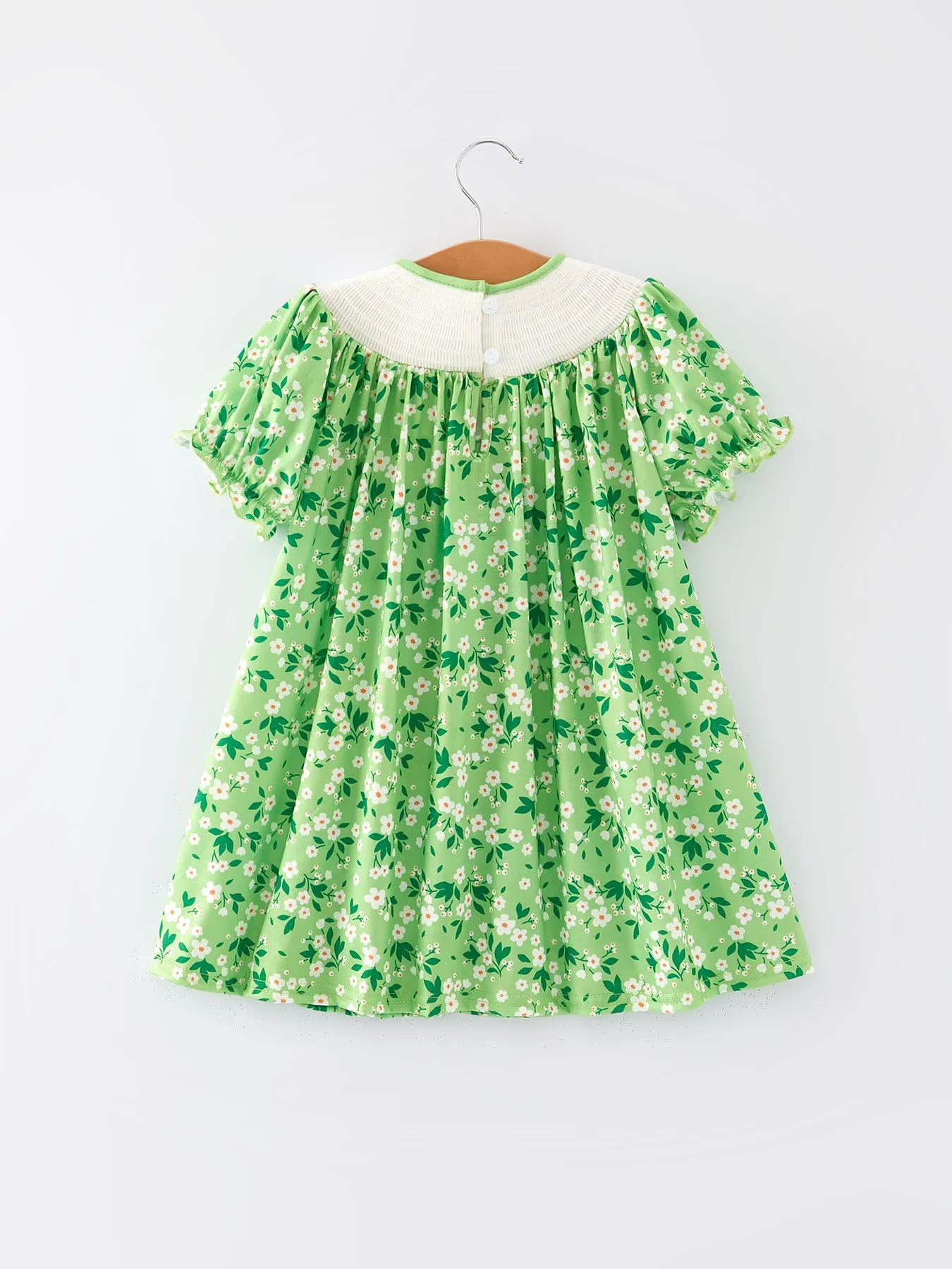 St. Patrick's Day Smocking  Clover Plaid Bow Embroidered Dress