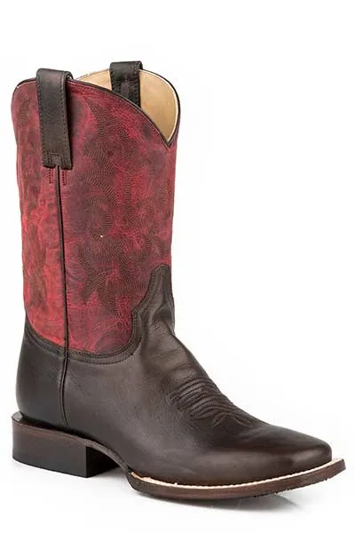 Stetson Men's Brown/Red Broad Square Toe Boots